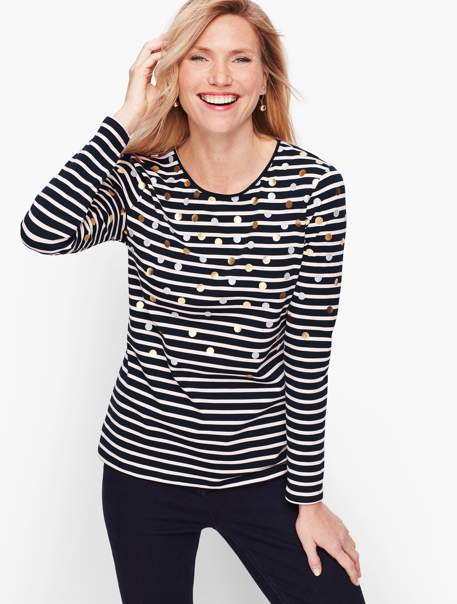 Long Sleeve Crewneck Tee - Metallic Dot | Talbots