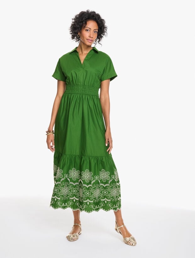 Women's Eyelet Poplin Smocked Dress - Landscape Green - 8