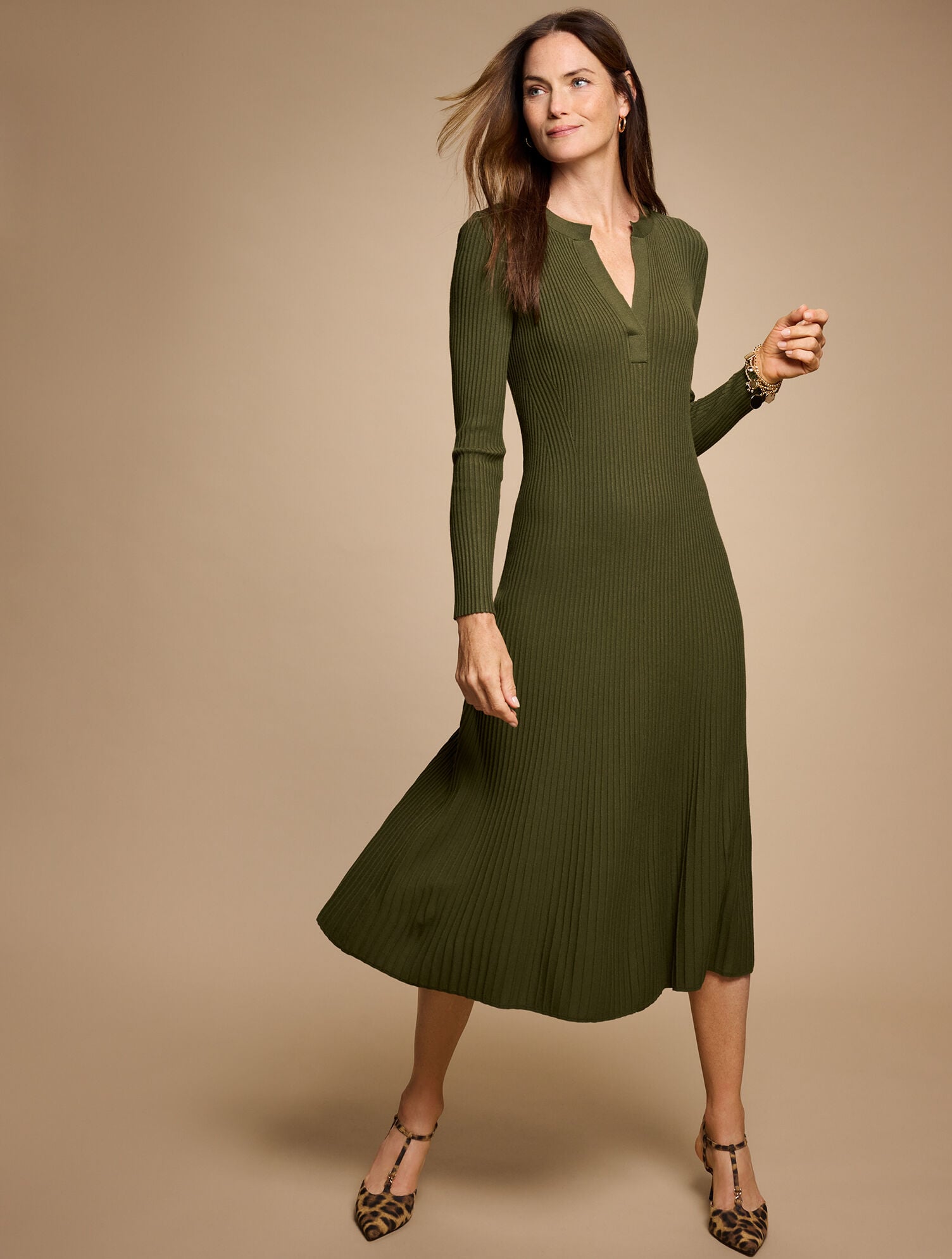 slim fit dress slacks Long Sleeve Fit and Flare Midi Dress – Pastel by Vivienne