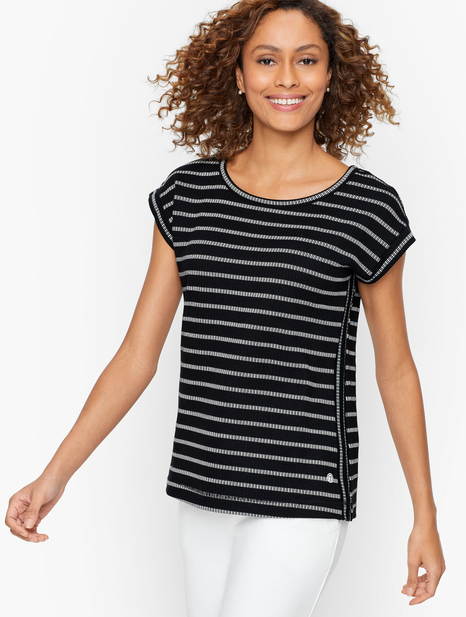 Cap Sleeve Scoop Neck Top - Stripe