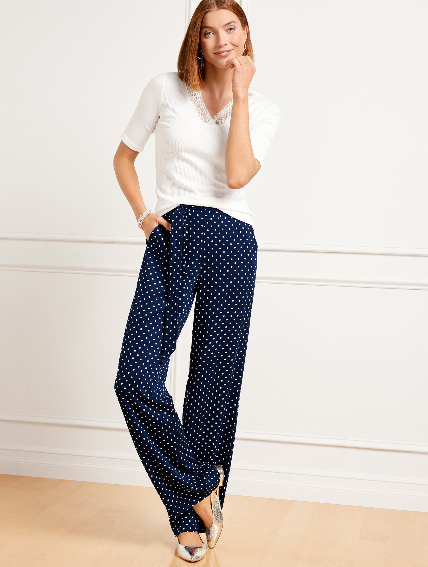 Tie Waist Wide Leg Pants - Daytona Dot