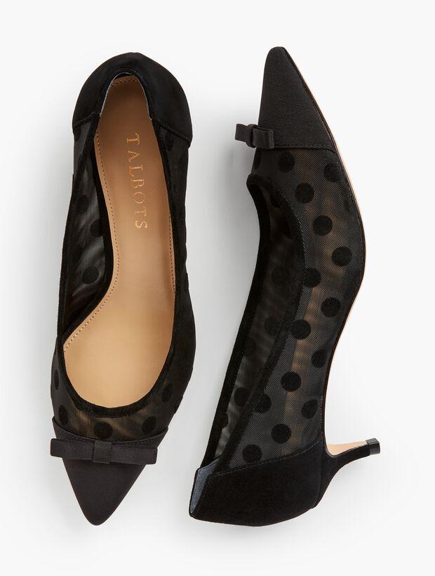 Sylvie Kitten Heel Pumps - Mesh Dot