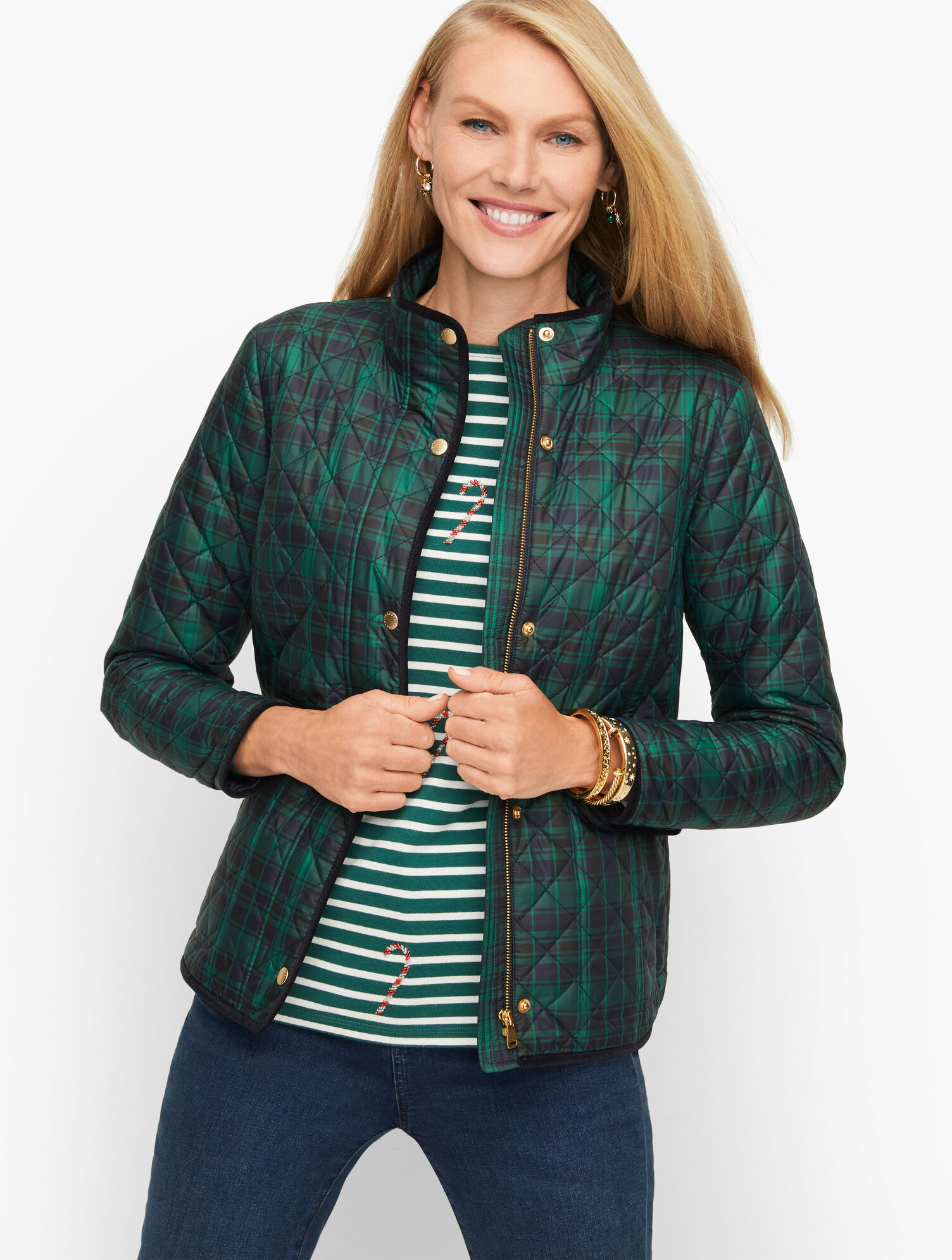 Quilted Short Coat - Black Watch Tartan