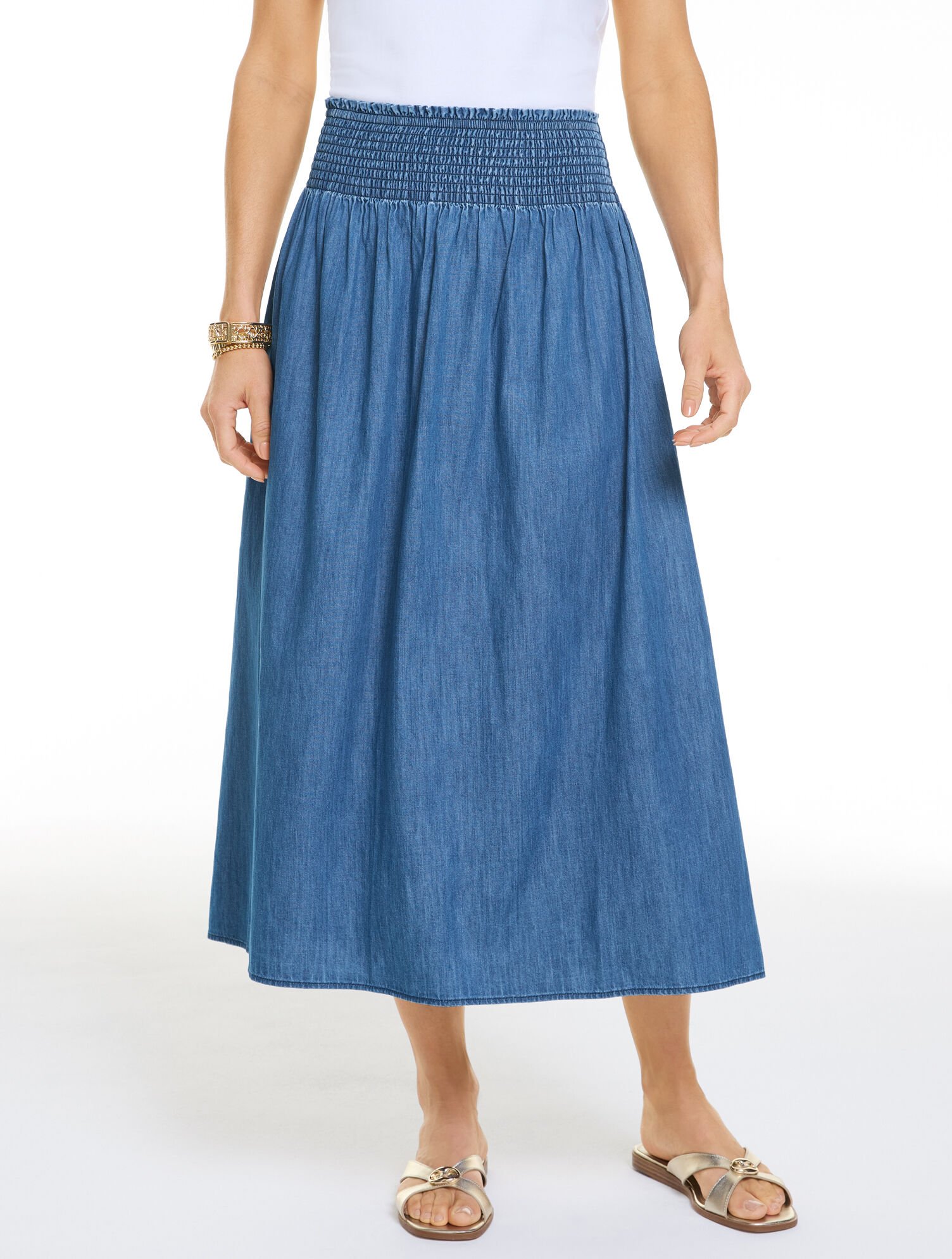 Smocked Waist Denim Skirt