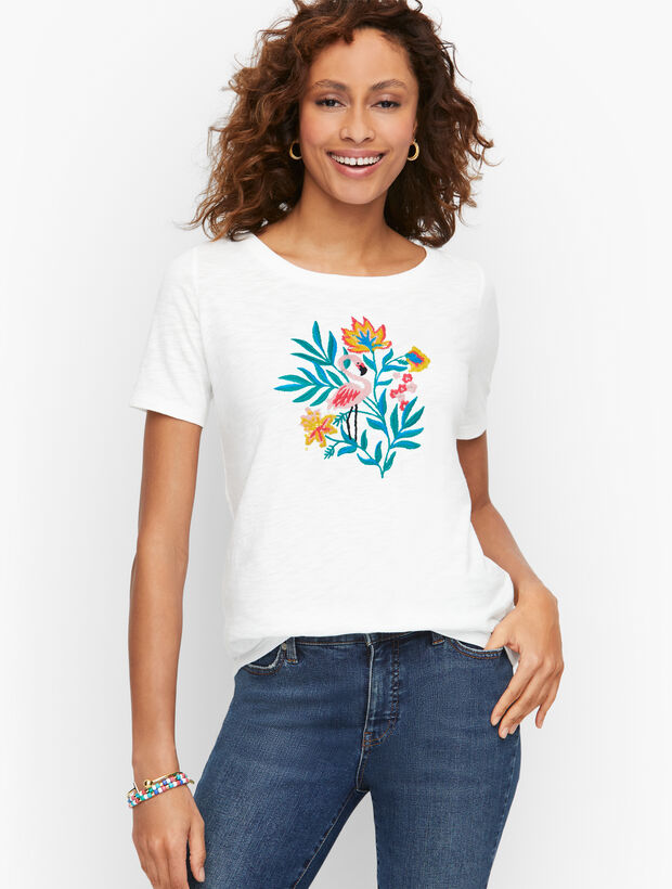Flamingo Embroidered Crewneck Tee