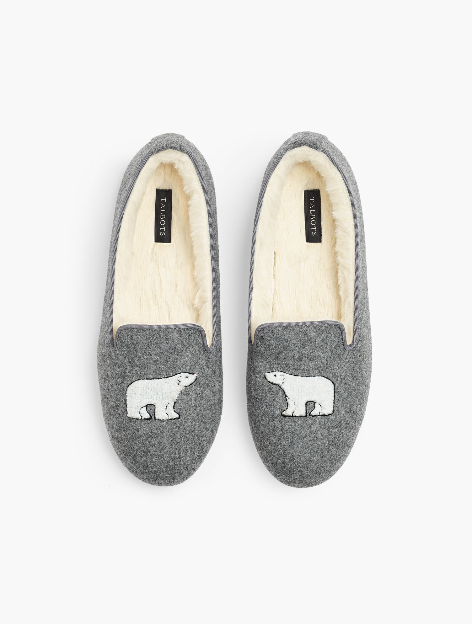 Fireside Embroidered Polar Bear Slippers Flannel Talbots