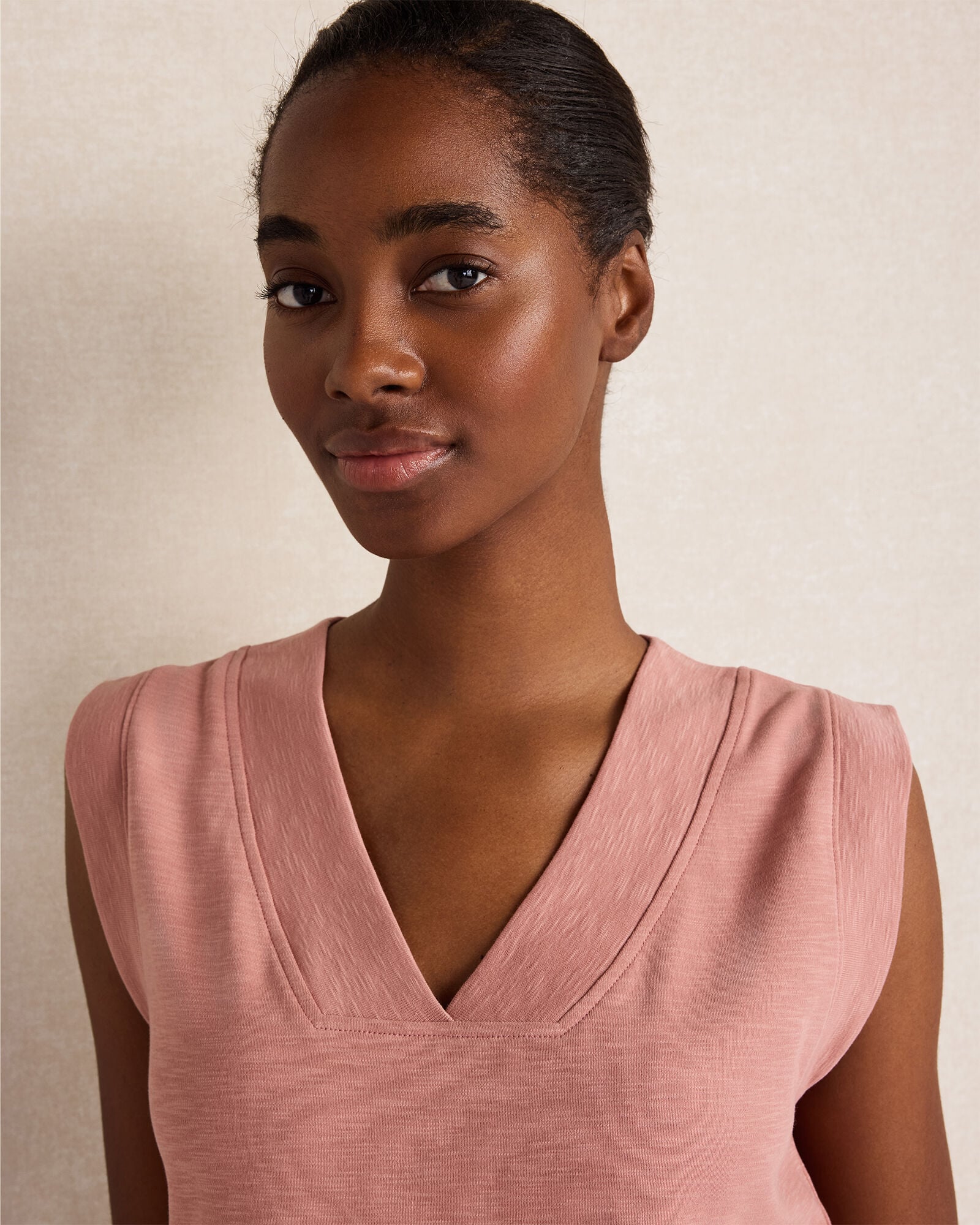 Organic Cotton Slub Interlock V-Neck Top