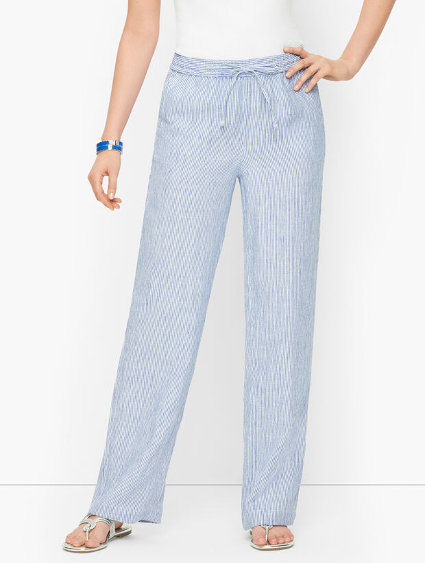 Linen Wide Leg Pants - Stripe
