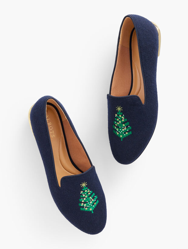 Chaussures Plates Talbots Aleah – Brodées Bleu Et Blanc, Taille 5 1/2 M – Occasion, Style Ballet