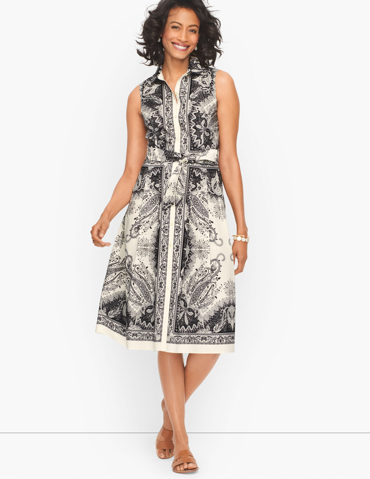 Sleeveless Cotton Shirt Dress - Precious Paisley