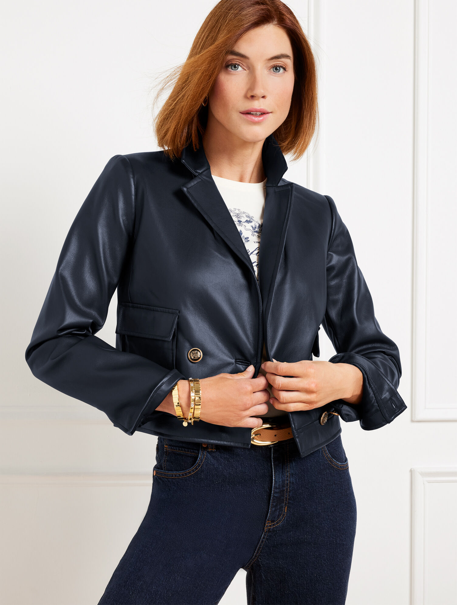 Leather Jacket Talbots Blazers And Jackets Faux Leather Cropped