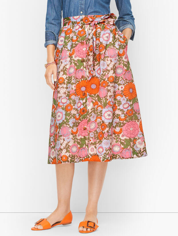 Climbing Floral Button Front Voile Skirt