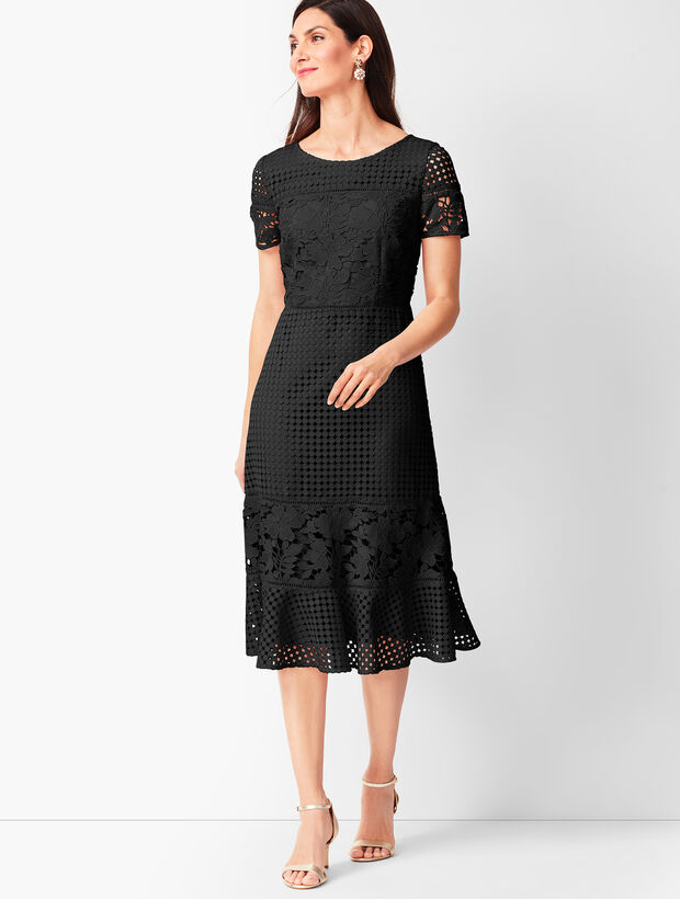 Mixed-Lace Fit &amp; Flare Dress