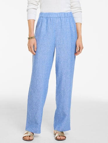 Washed Linen Wide Pull-On Pants