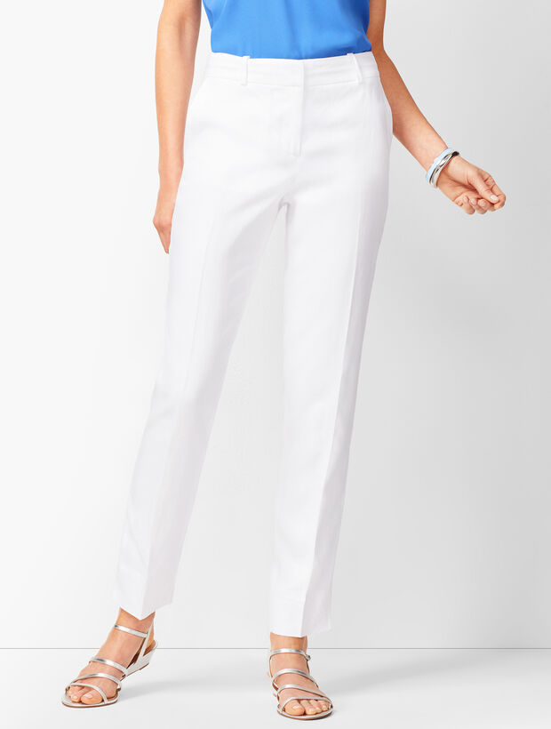 Linen Slim Ankle Pants - Lined White