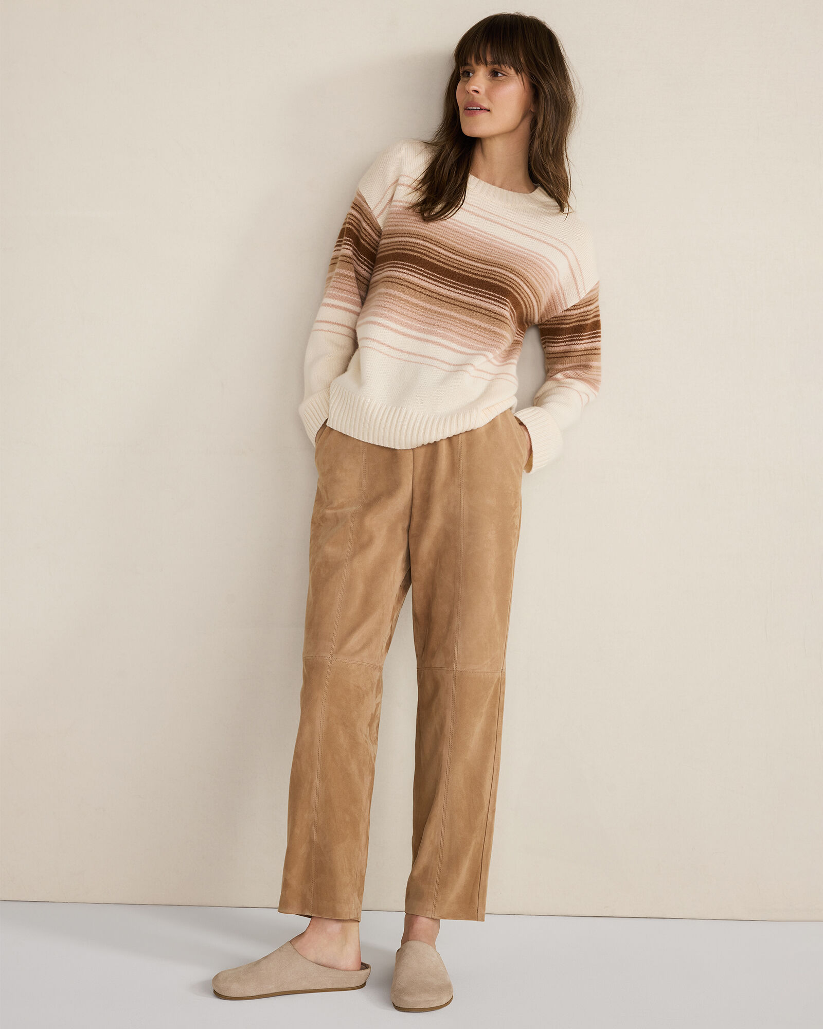 Cashmere Ombr&eacute; Stripe Crewneck Sweater