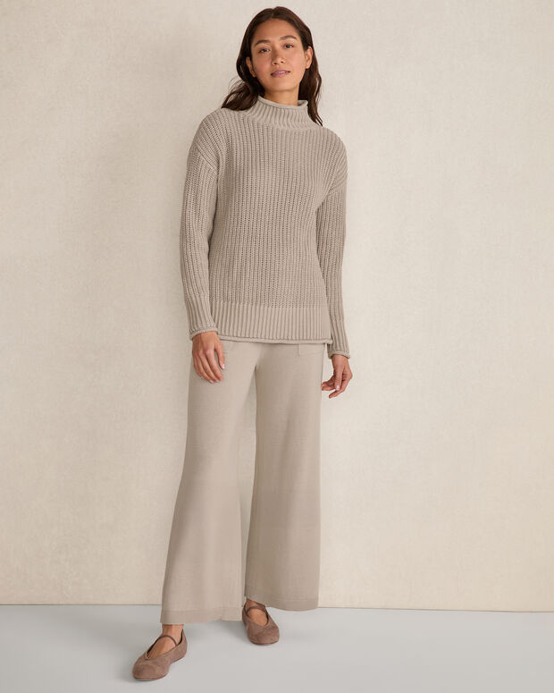 Organic Cotton Shaker Stitch Roll Neck Sweater