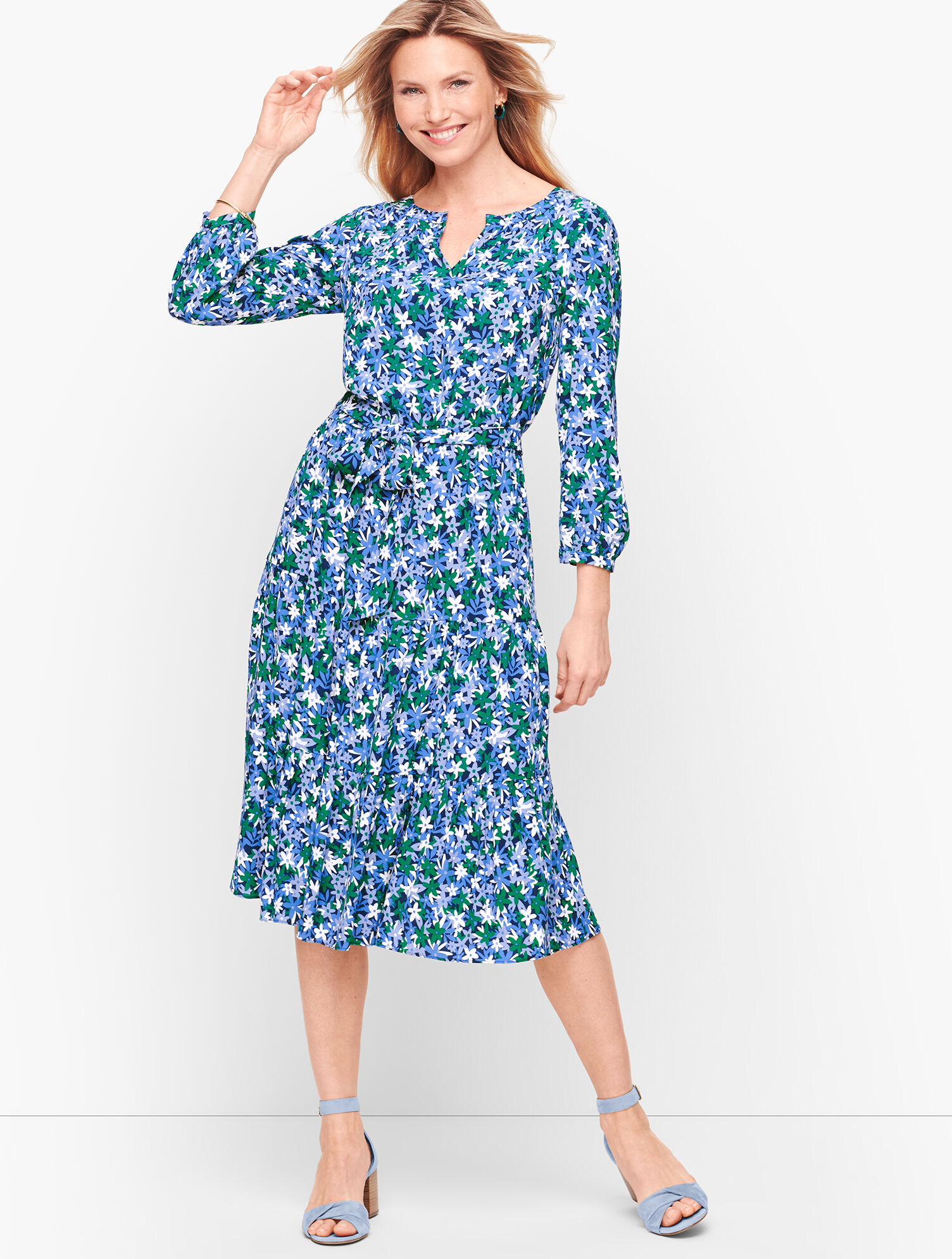 waist defined floral tie belt midi wrap dress for women