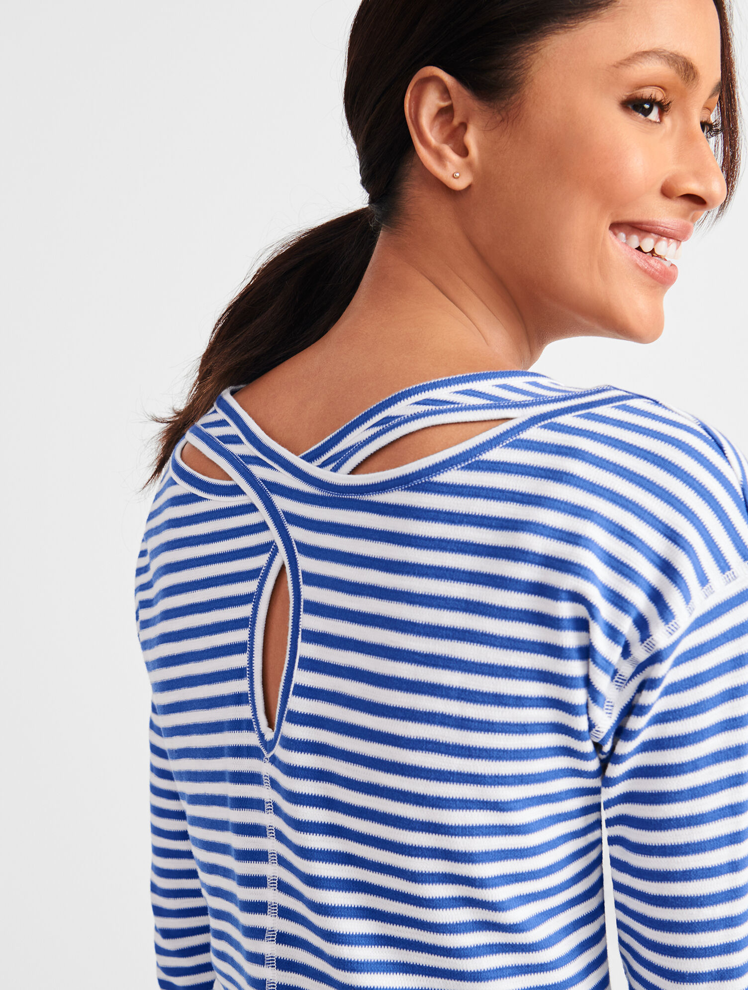 Crisscross Three-Quarter-Sleeve Tee - Stripe