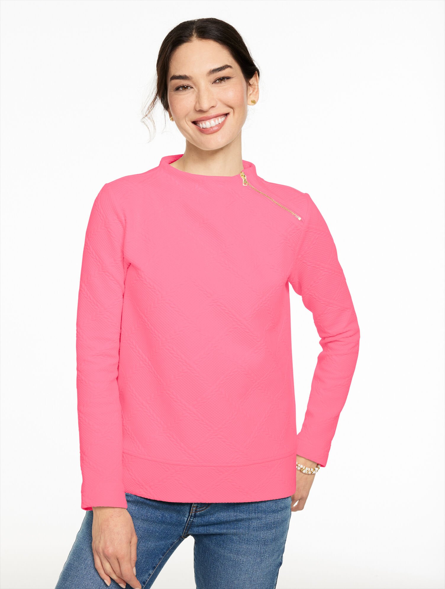 Cable Knit Funnel Neck Zip Pullover