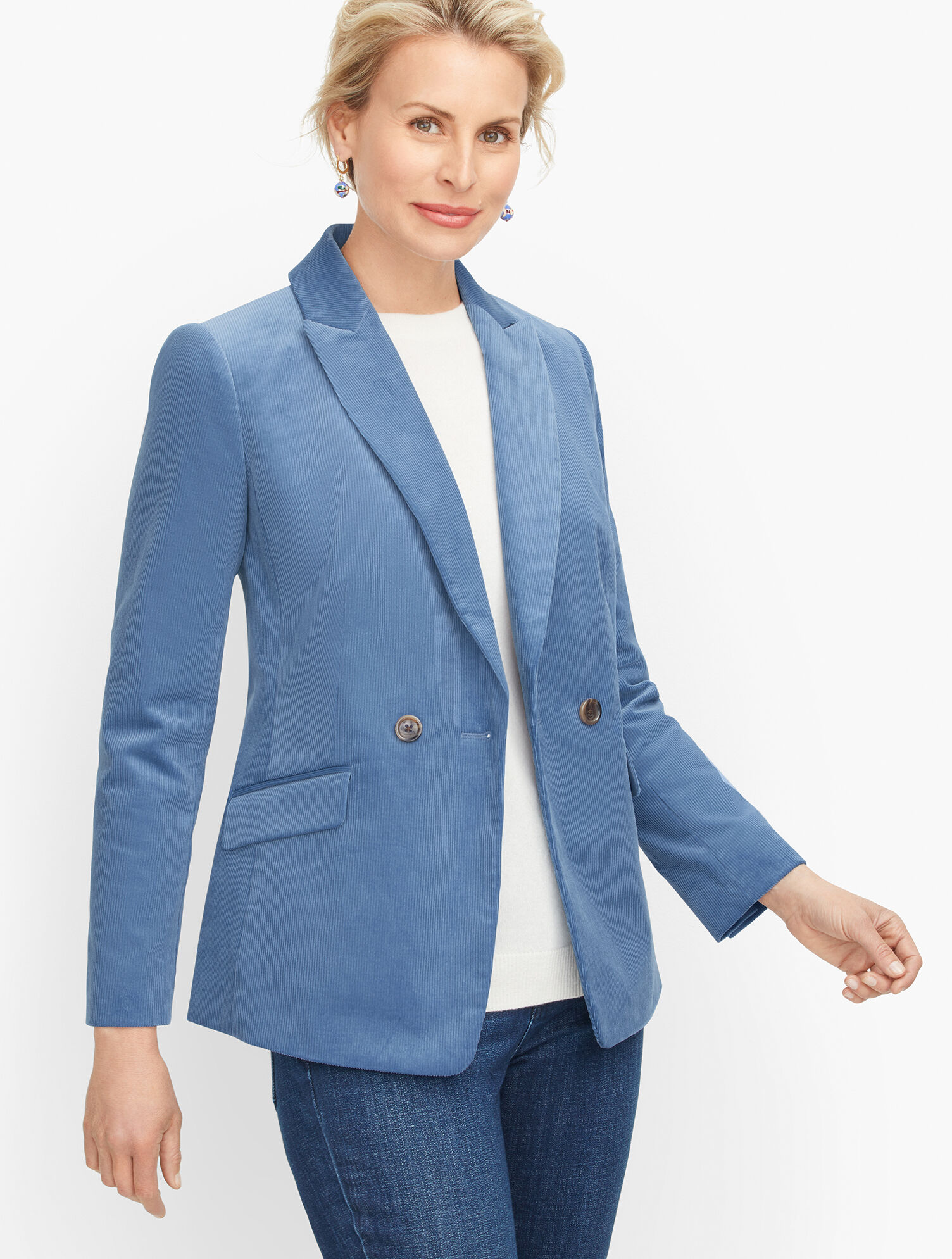 Talbots Blazer Jacket Womens Size 14 Petite Tweed Aqua Blue