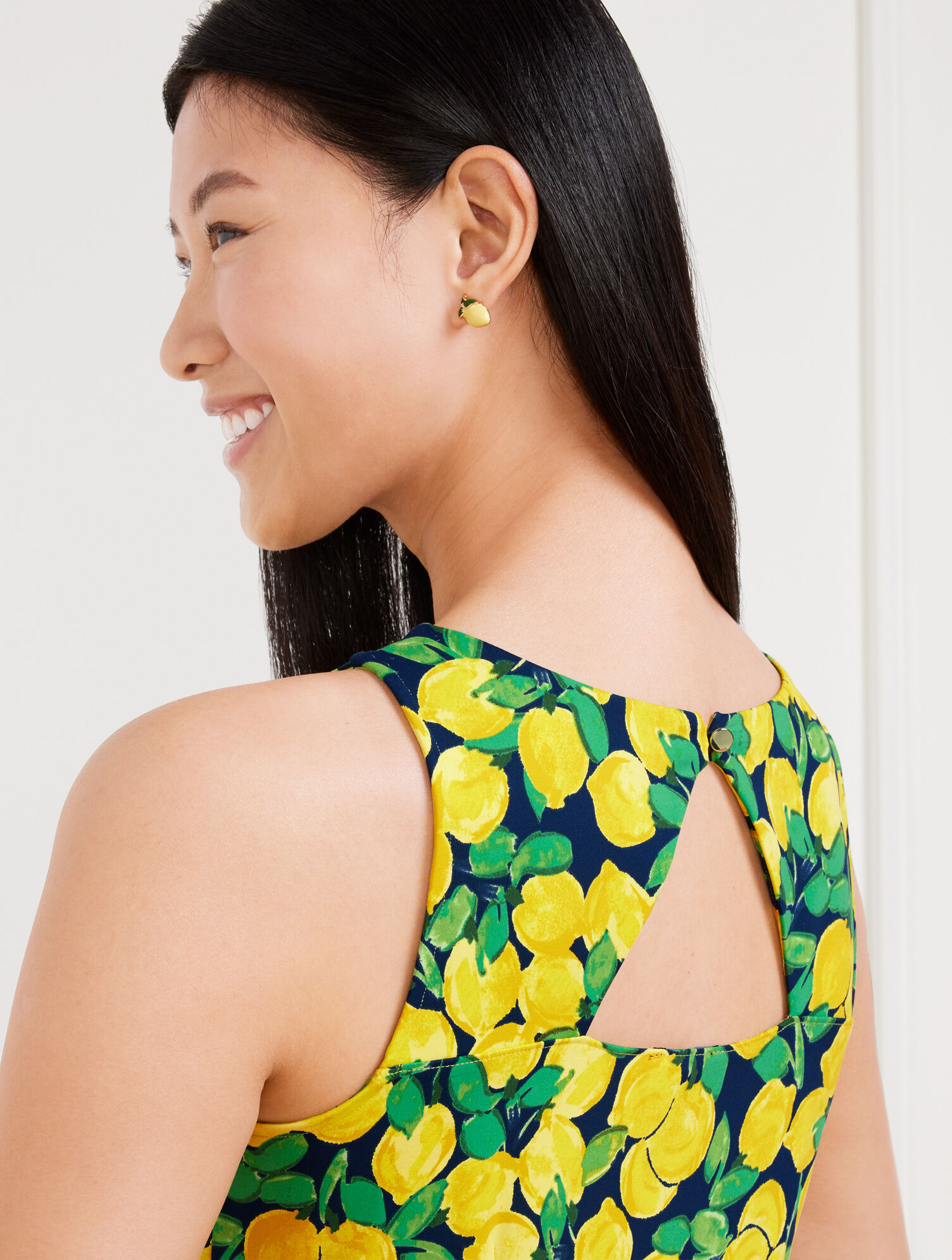 Effortless Jersey Sleeveless Shift Dress - Lemon Bunches | Talbots