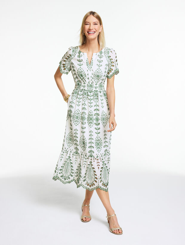 Bicolor Teardrop Eyelet Smocked Dress