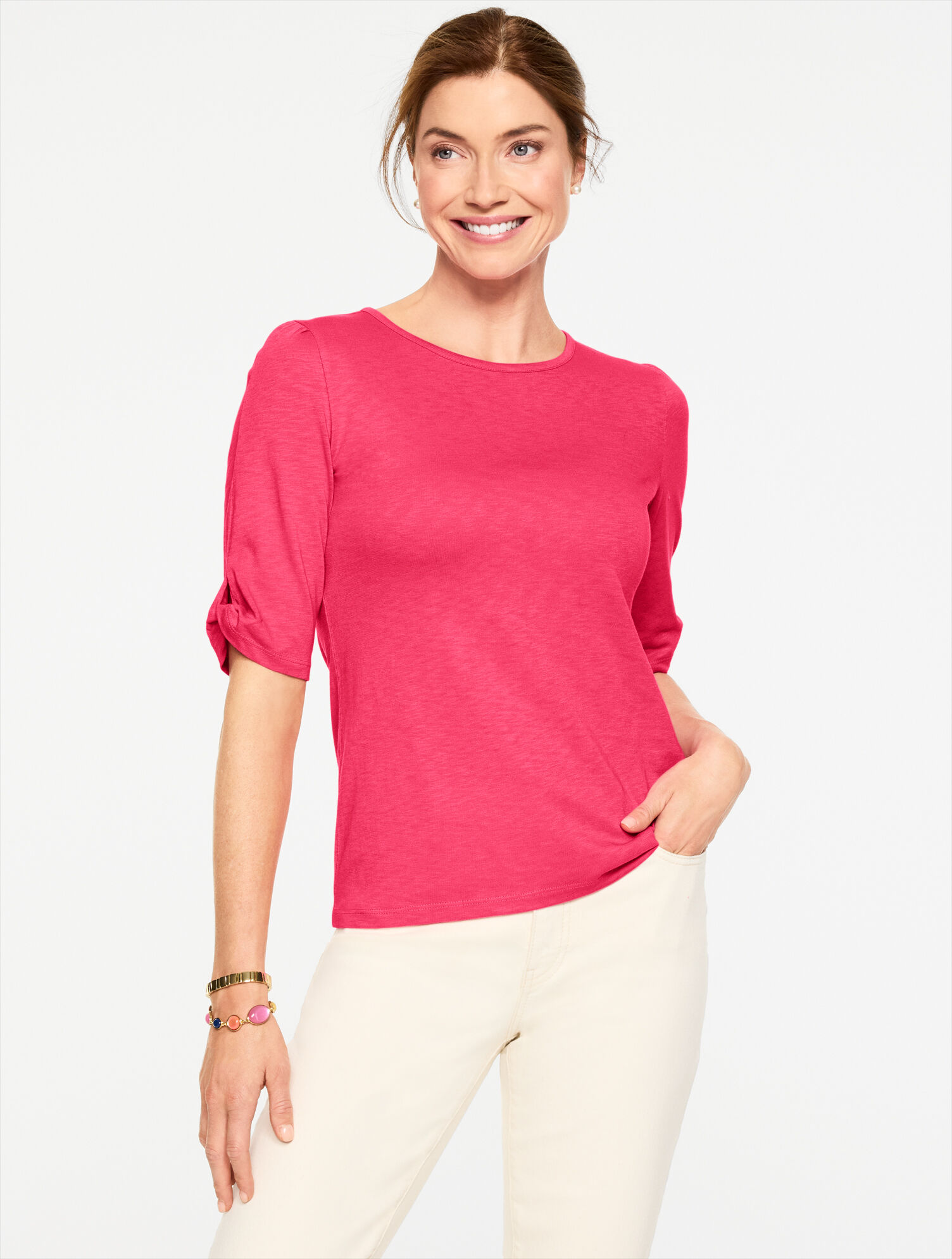 Elbow Sleeve Knot Top