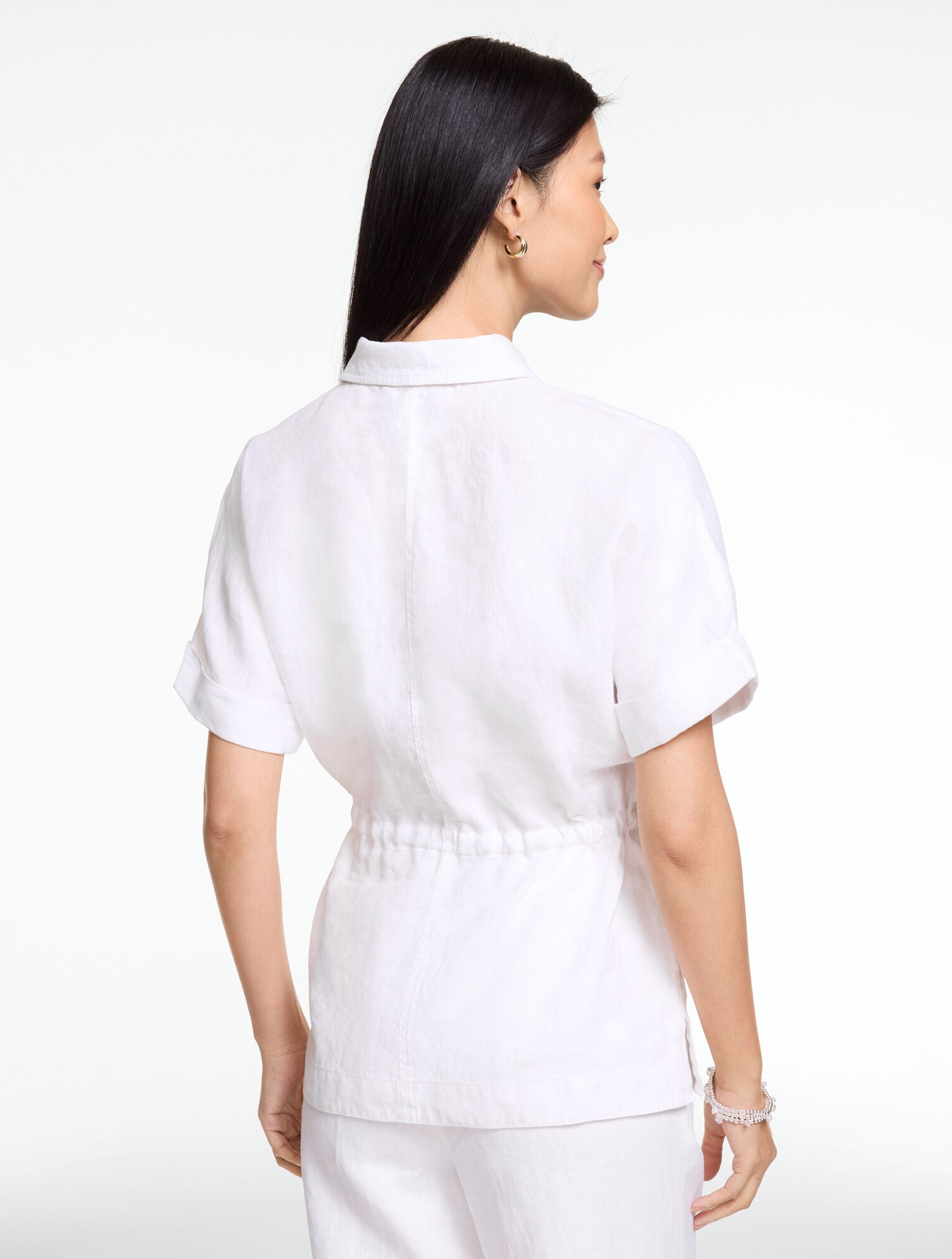 Washed Linen Cinched Shirt Jacket