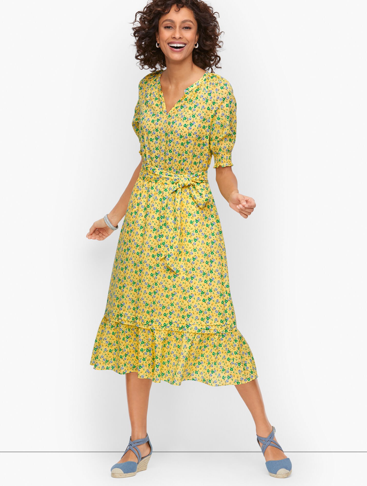 Floral Smocked Voile Fit &amp; Flare Dress