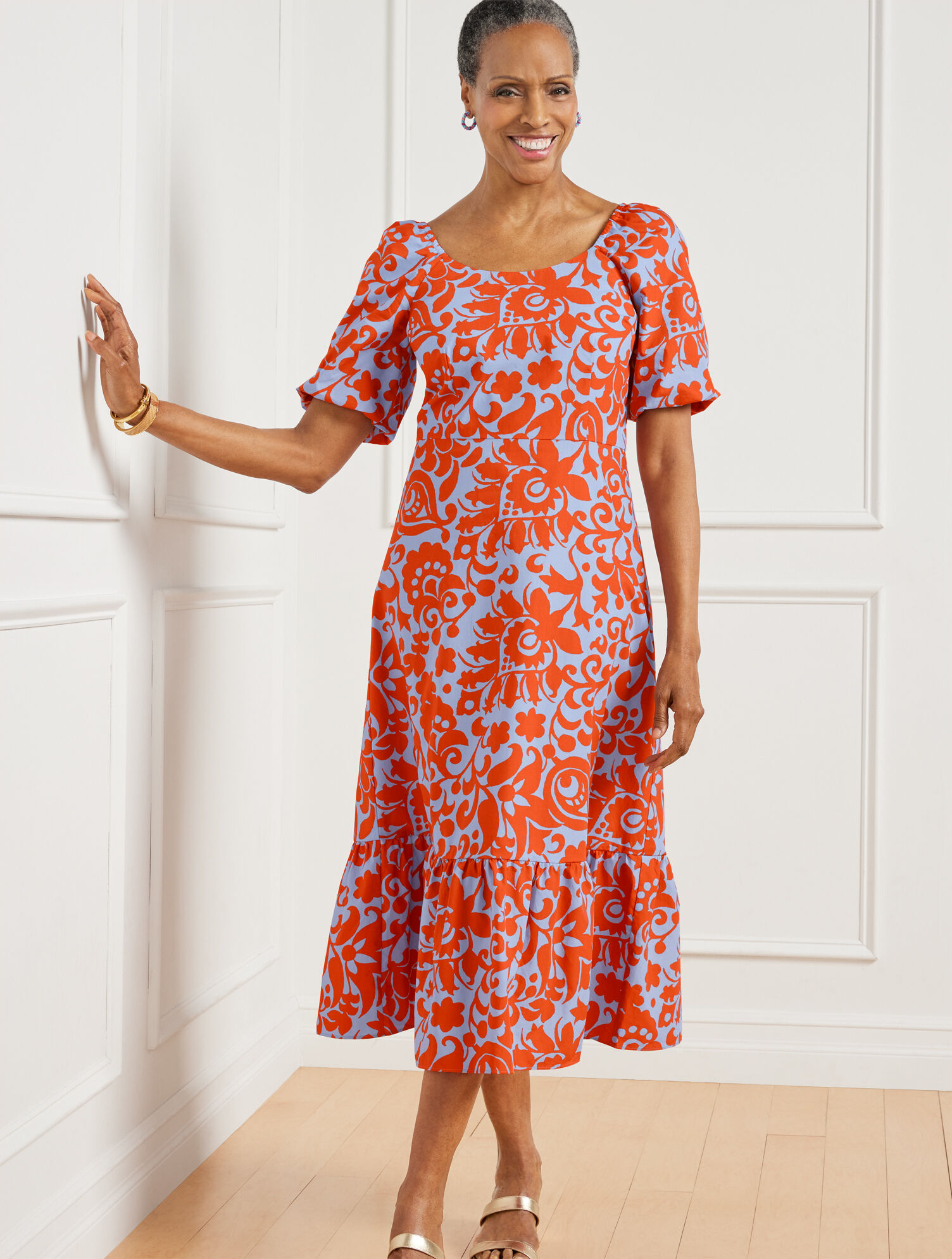 Puff Sleeve Poplin Dress - Jacobean