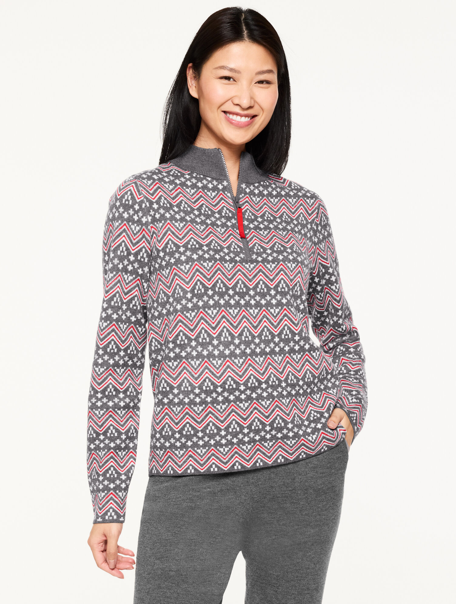 Pull femme T By Talbots multicolore rayé 1/4 zip manches 3/4 L