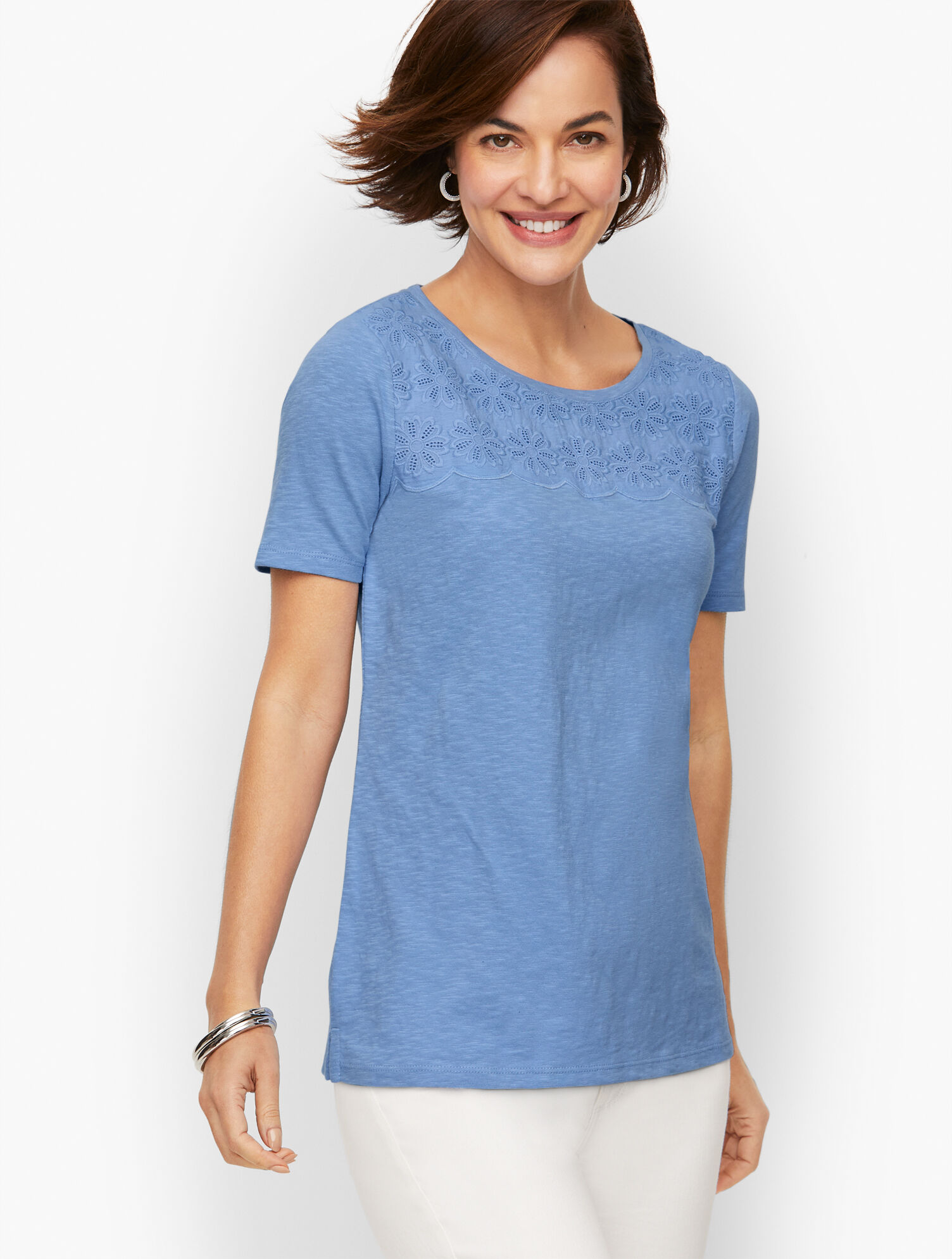 Eyelet Yoke Crewneck Tee