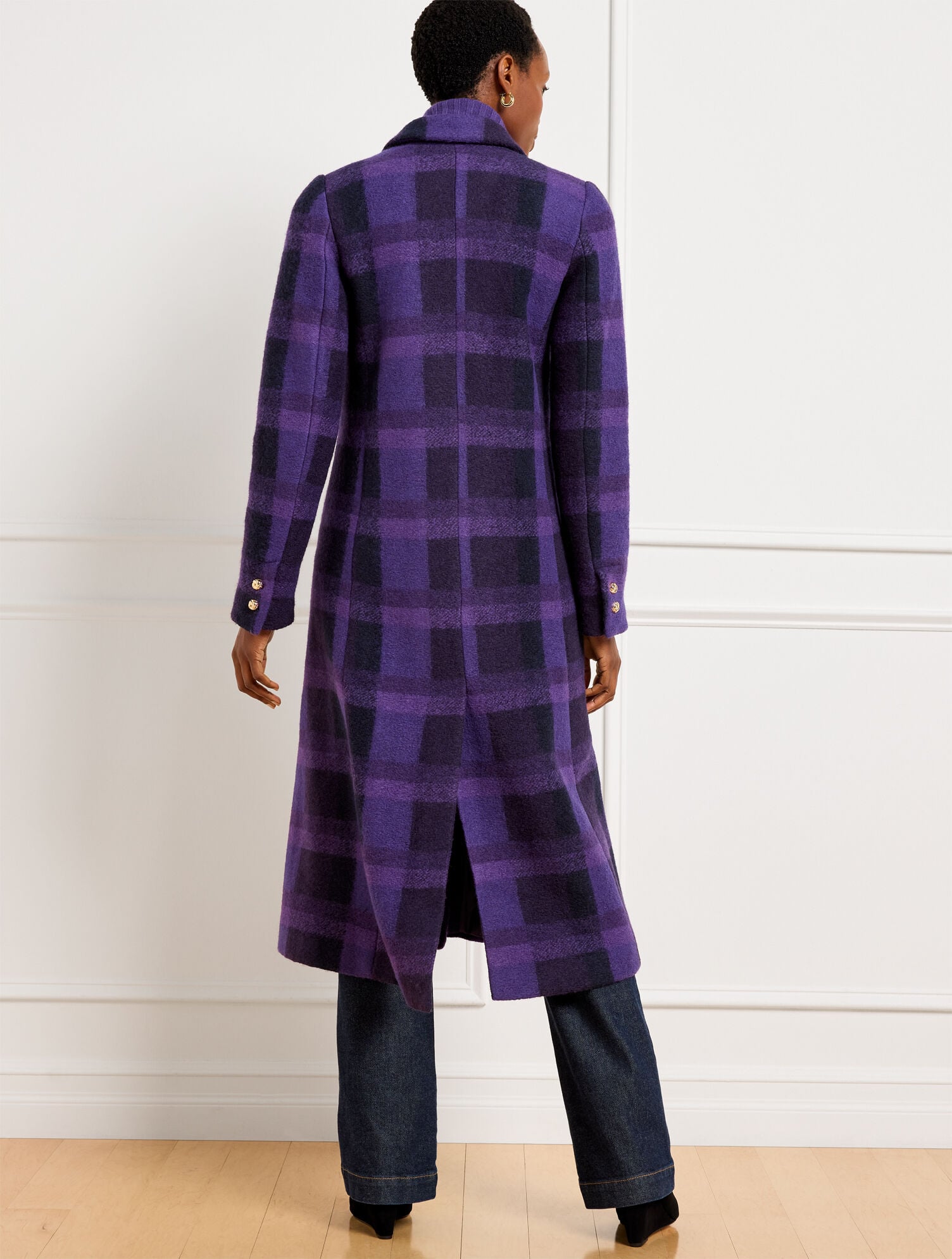 Plaid Double-Breasted Wool Coat