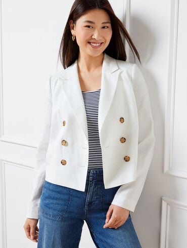Cropped Linen Jacket - White