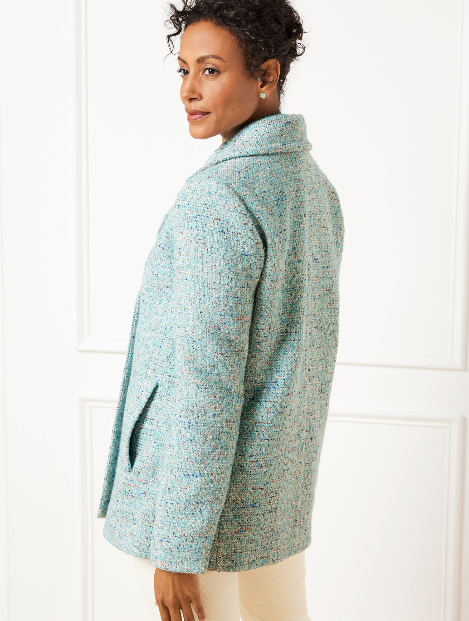 Manteau Pea Coat Talbots Vert 100% Laine - Doublé Rose - Taille 4P Femme - Occasion Très Bon état