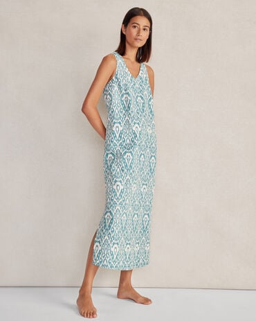 Organic Cotton Linen Ikat Print Dress