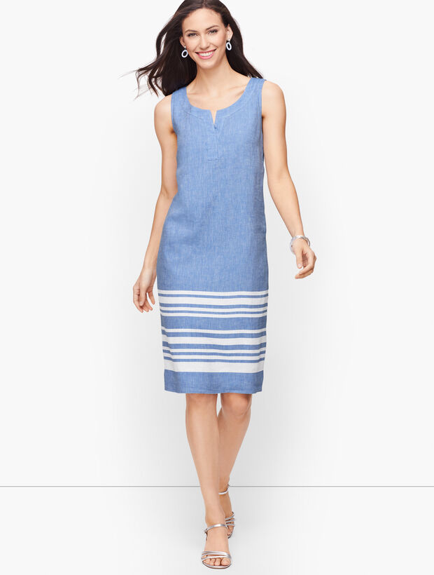 Split Neck Linen Shift Dress