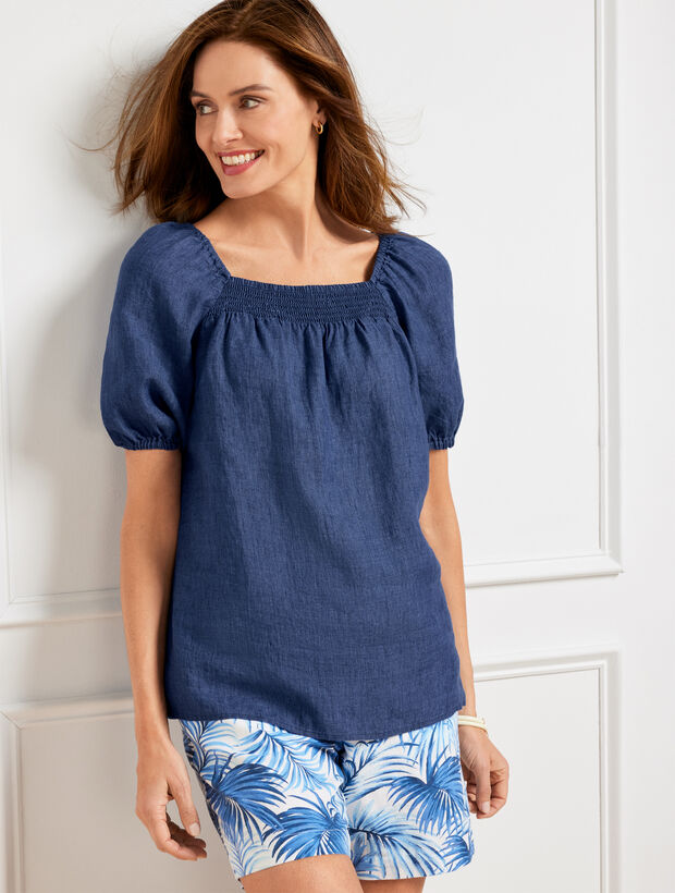 Square Neck Linen Top - Cross Dyed