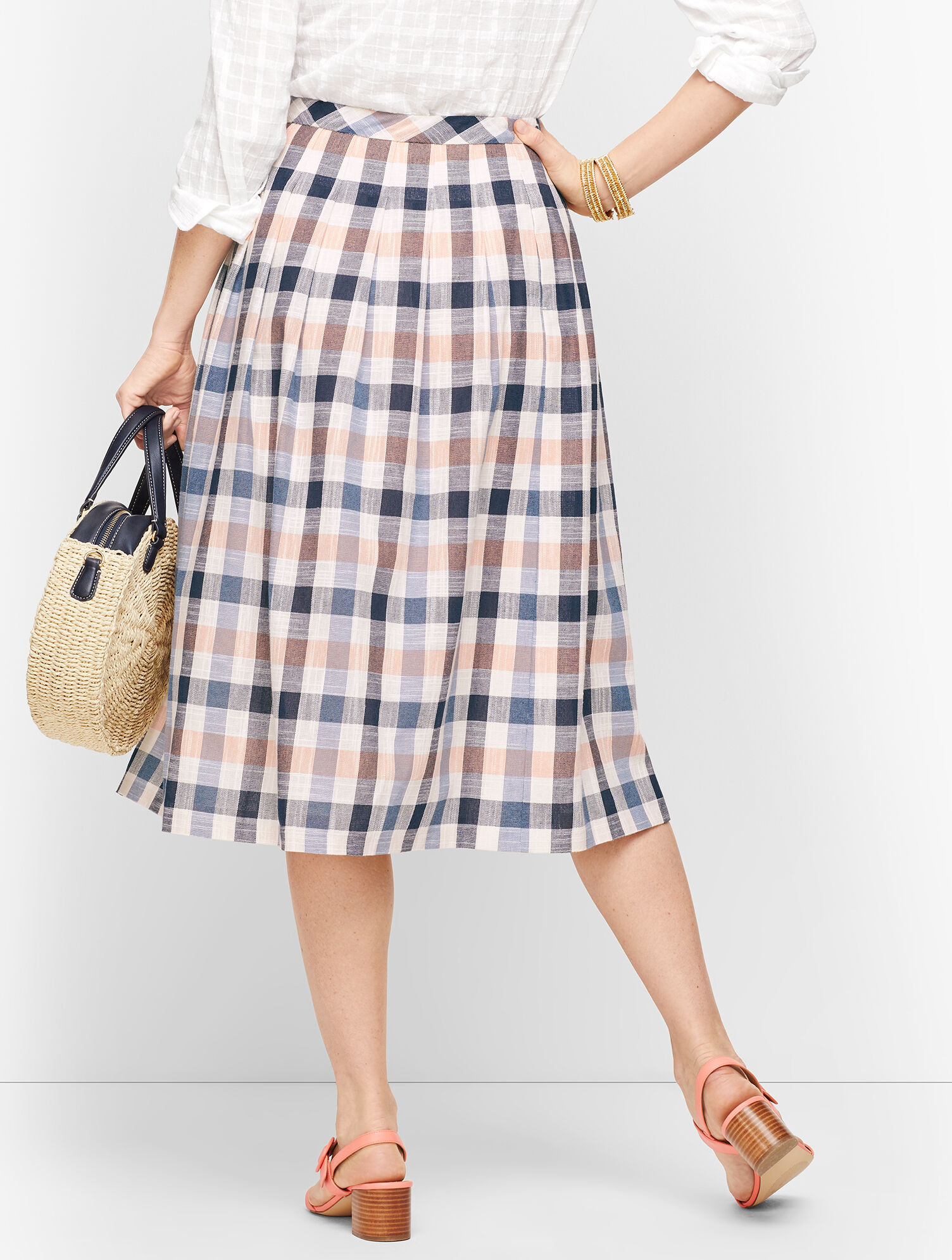 Vivid Plaid Button Front Midi Skirt