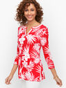 Embroidered Split Neck Tunic - Tropical Graphic