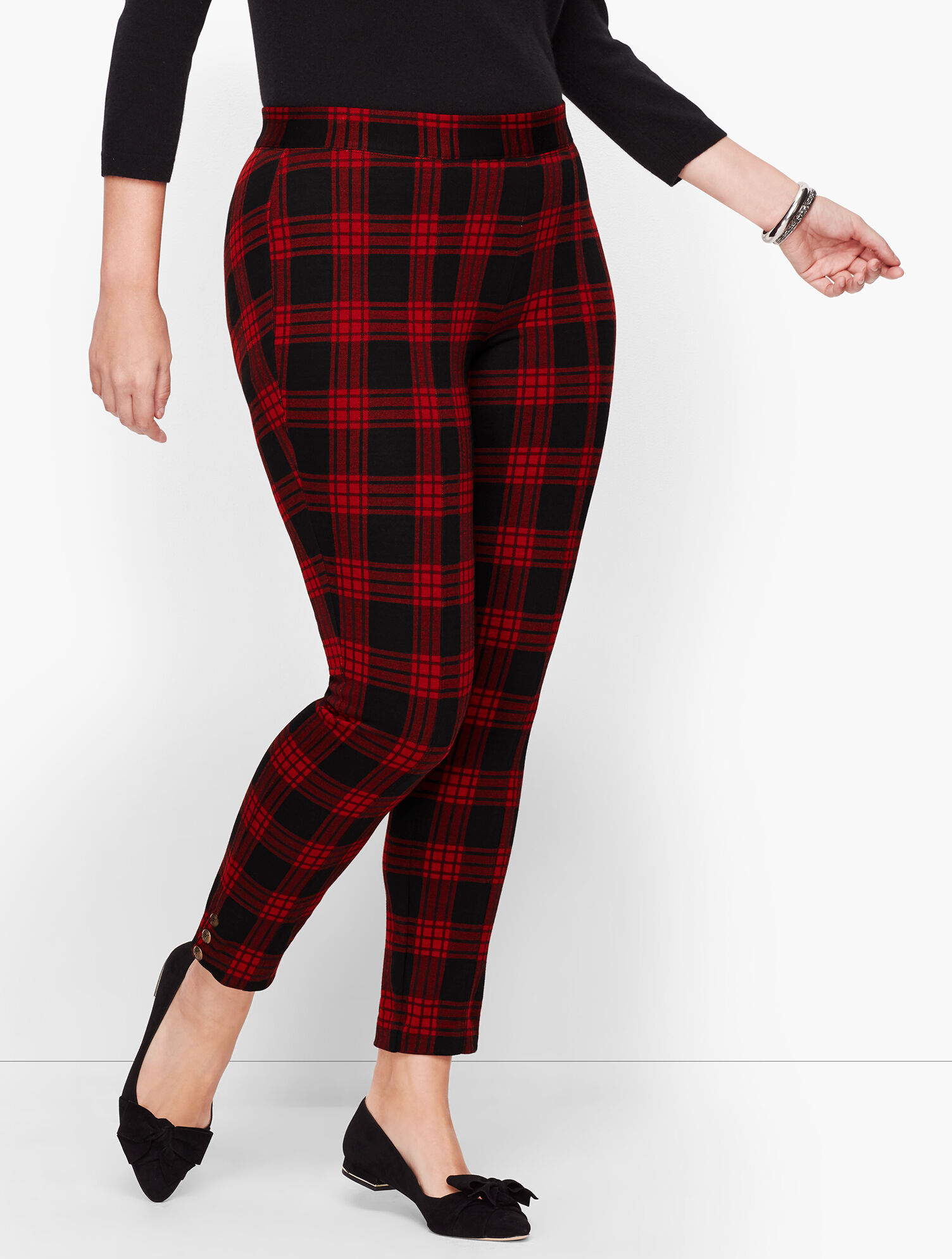 Plus Size Ankle Snap Ponte Leggings - Plaid