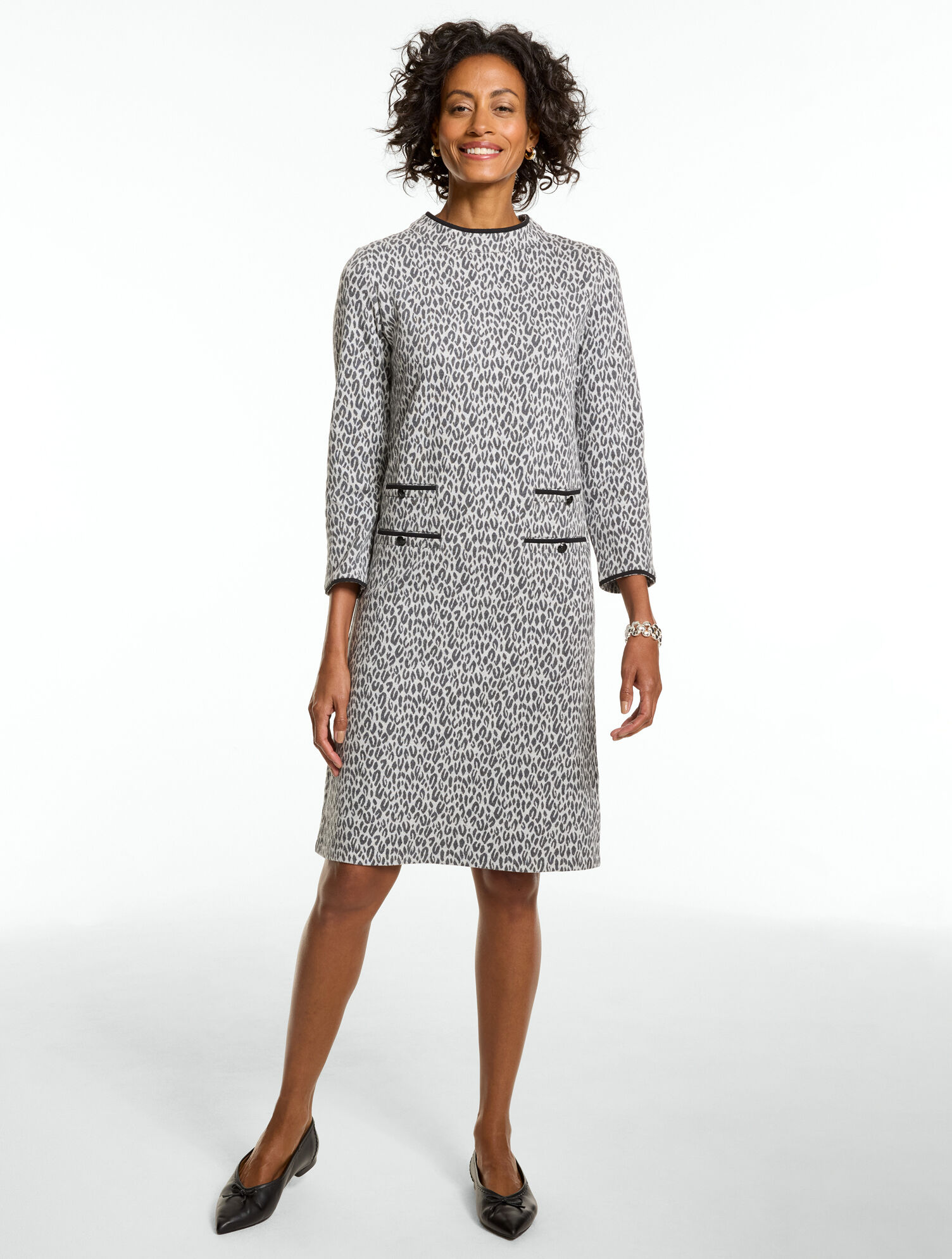 Knit Jacquard Shift Dress - Fabulous Leopard
