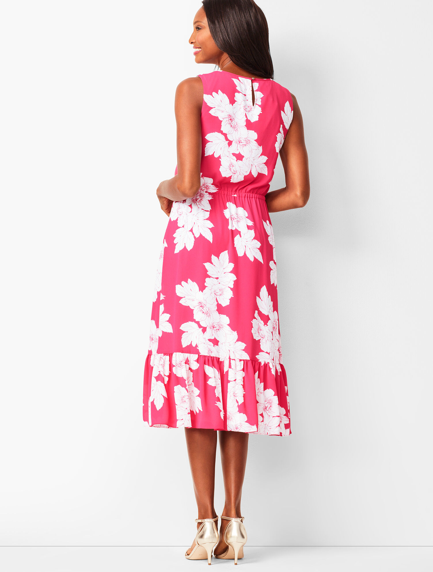 Floral Flounce-Hem Midi Dress