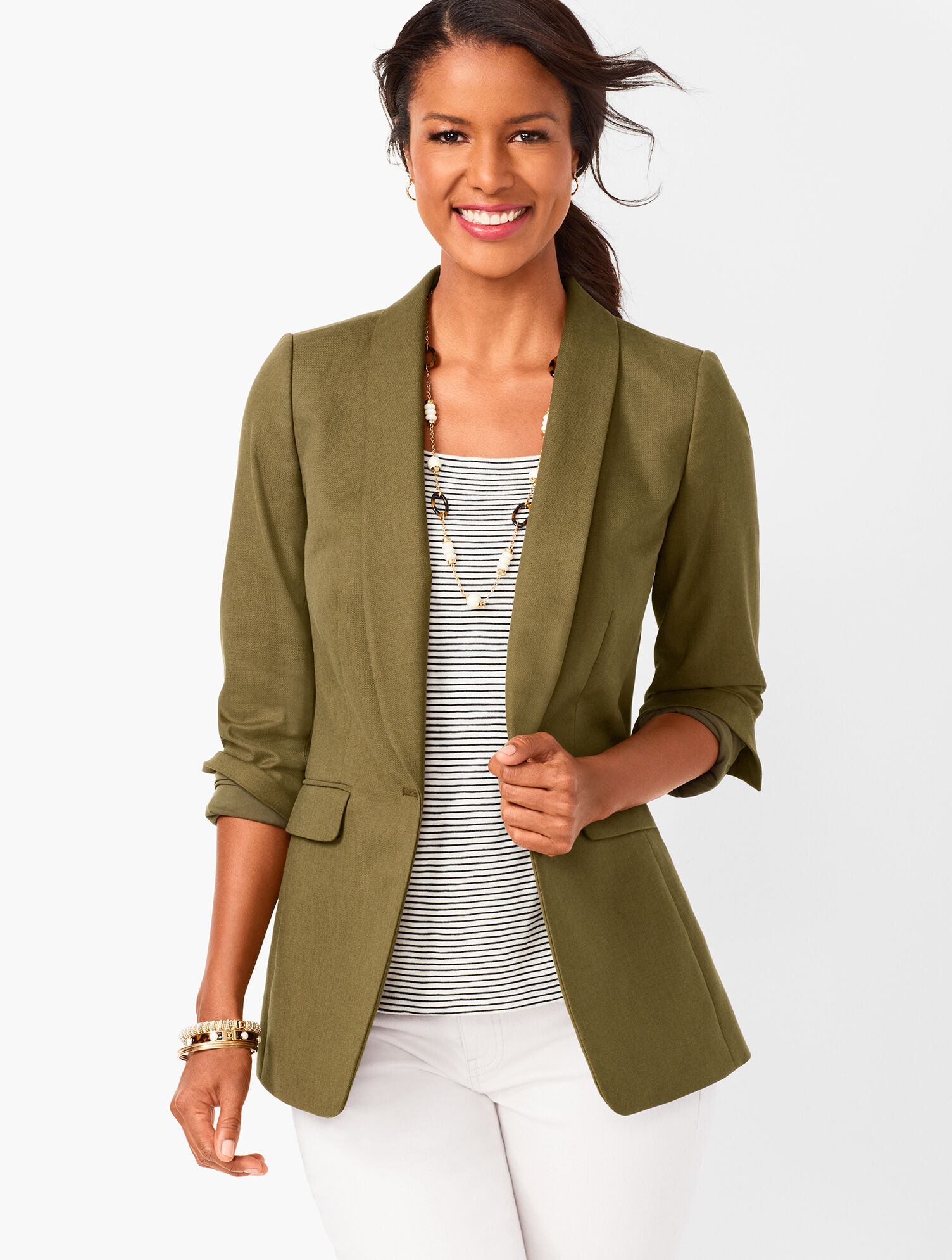 Long Linen-Blend Blazer Talbots