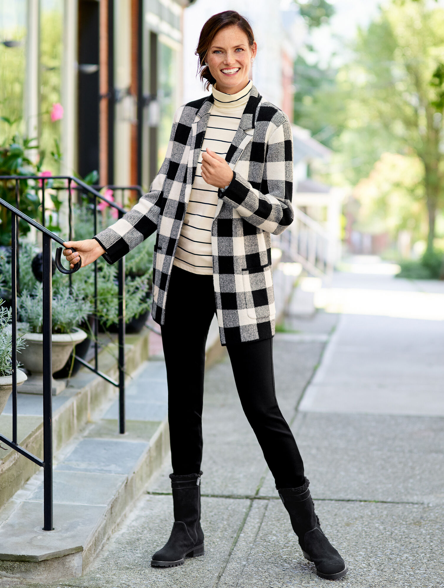 Notch Collar Sweater Jacket Buffalo Plaid Talbots