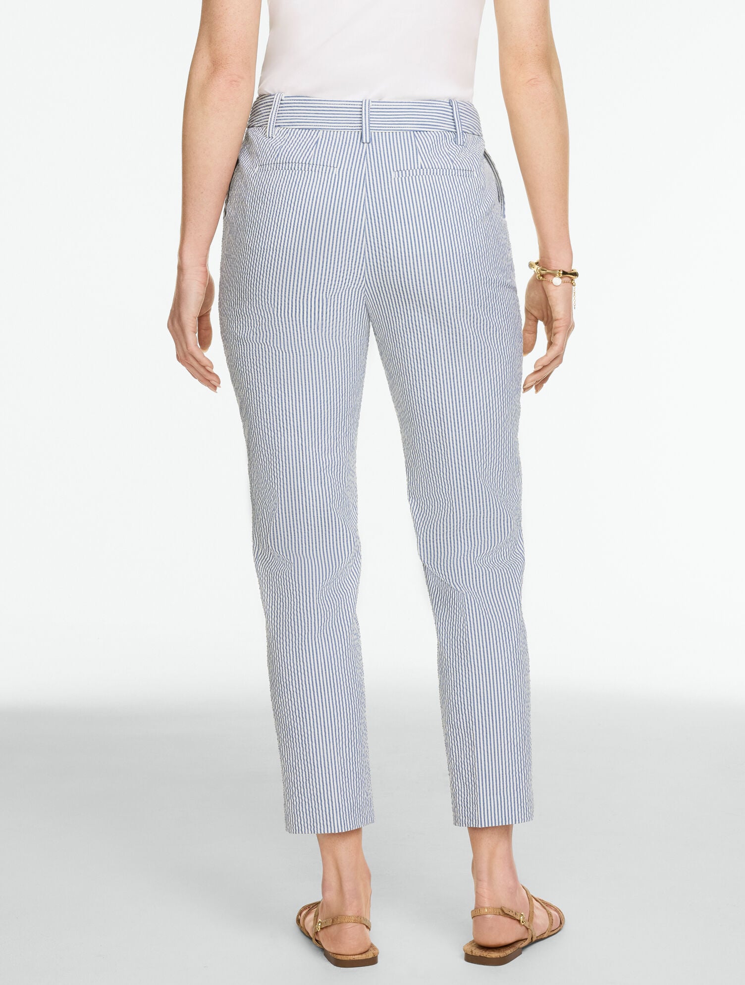 Seersucker Tapered Ankle Pants - Market Stripe