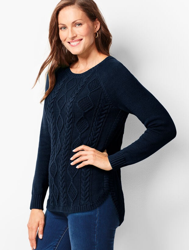 Cotton Crewneck Cable Sweater