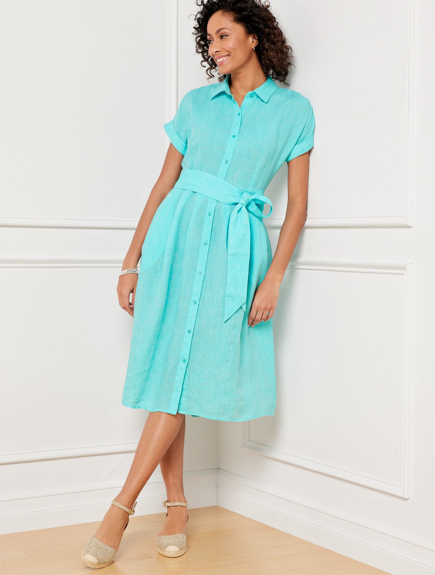 The Sutton Shirtdress Cross Dye Linen Talbots