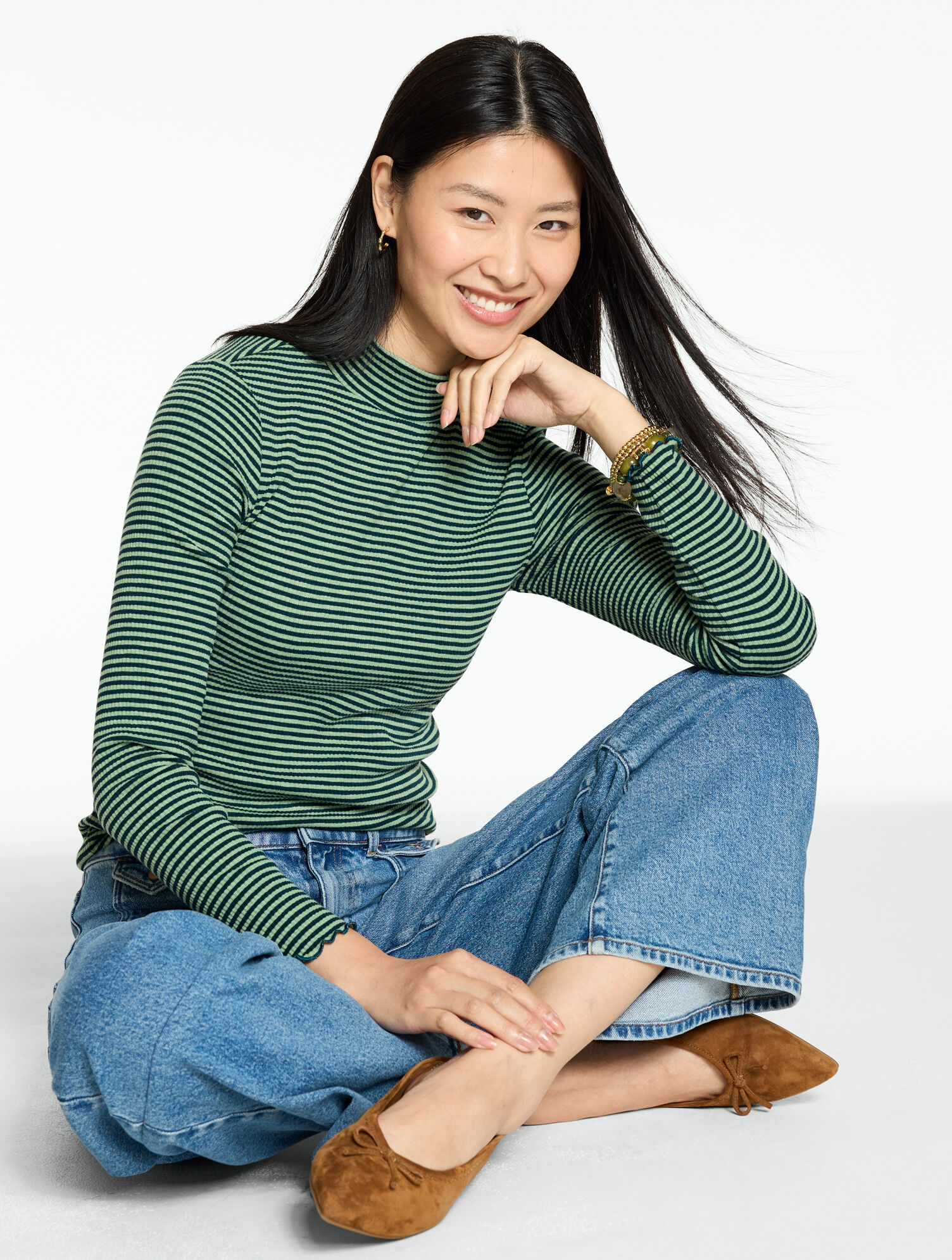 Ribbed Mockneck Tee - Greenwich Stripe